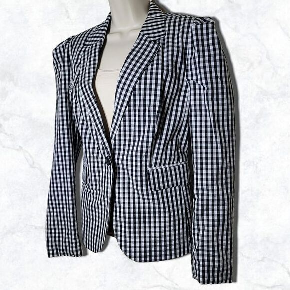 Who What Wear Plaid Black & White Puff Shoulder Blazer Jacket NWT - Picture 4 of 8